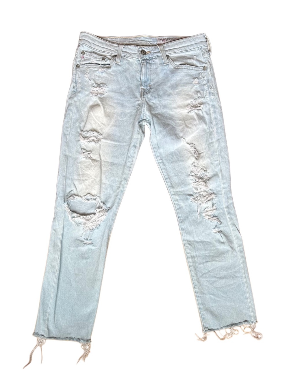 AG Ex-Boyfriend Slim Jeans Women’s 25R Distressed Raw Hem Cropped
